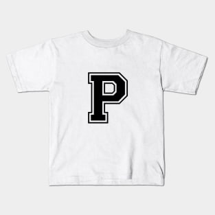 Initial Letter P - Varsity Style Design - Black text Kids T-Shirt